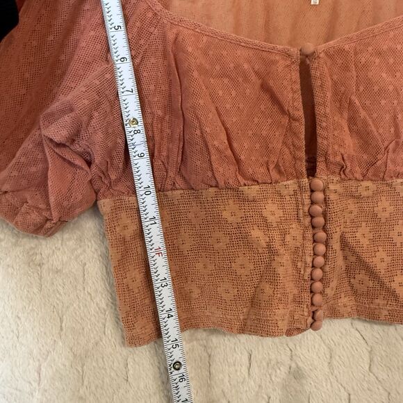 Free People Heartstrings Summer Puff Sleeve Crop Top Peach Sz XS - Picture 6 of 11